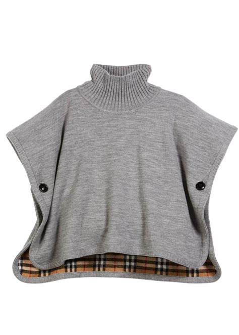 Burberry Girls' Beatrix Turtleneck Wool Cape w/ Check Interior 